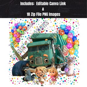 Trash Truck PNG, Trash Truck Cake Topper, Digital file, Canva Edit, Trash Truck Birthday, PNG Files