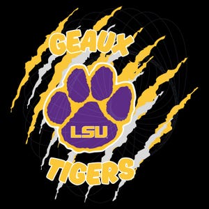 LSU Geaux Tigers PNG: paarse en gouden digitale kunst voor ventilatoruitrusting