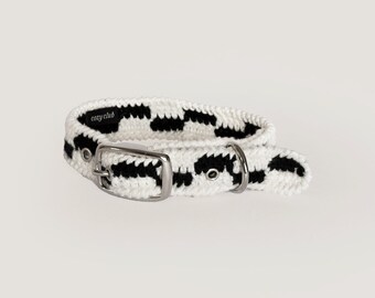 Jupiter Checkered Crochet Black & White Dog Collar