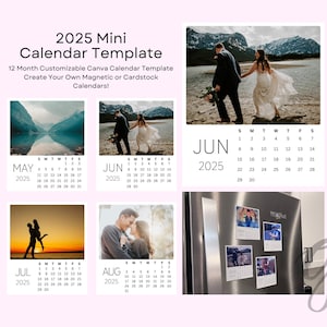 Magnetic Mini Photo Calendars - 2025 Template (12 Months)