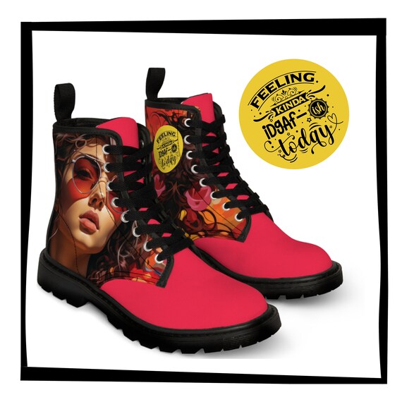 Urban Art Doc Marten Style Boots Custom Retro Punk Women s Pink Combat Shoes