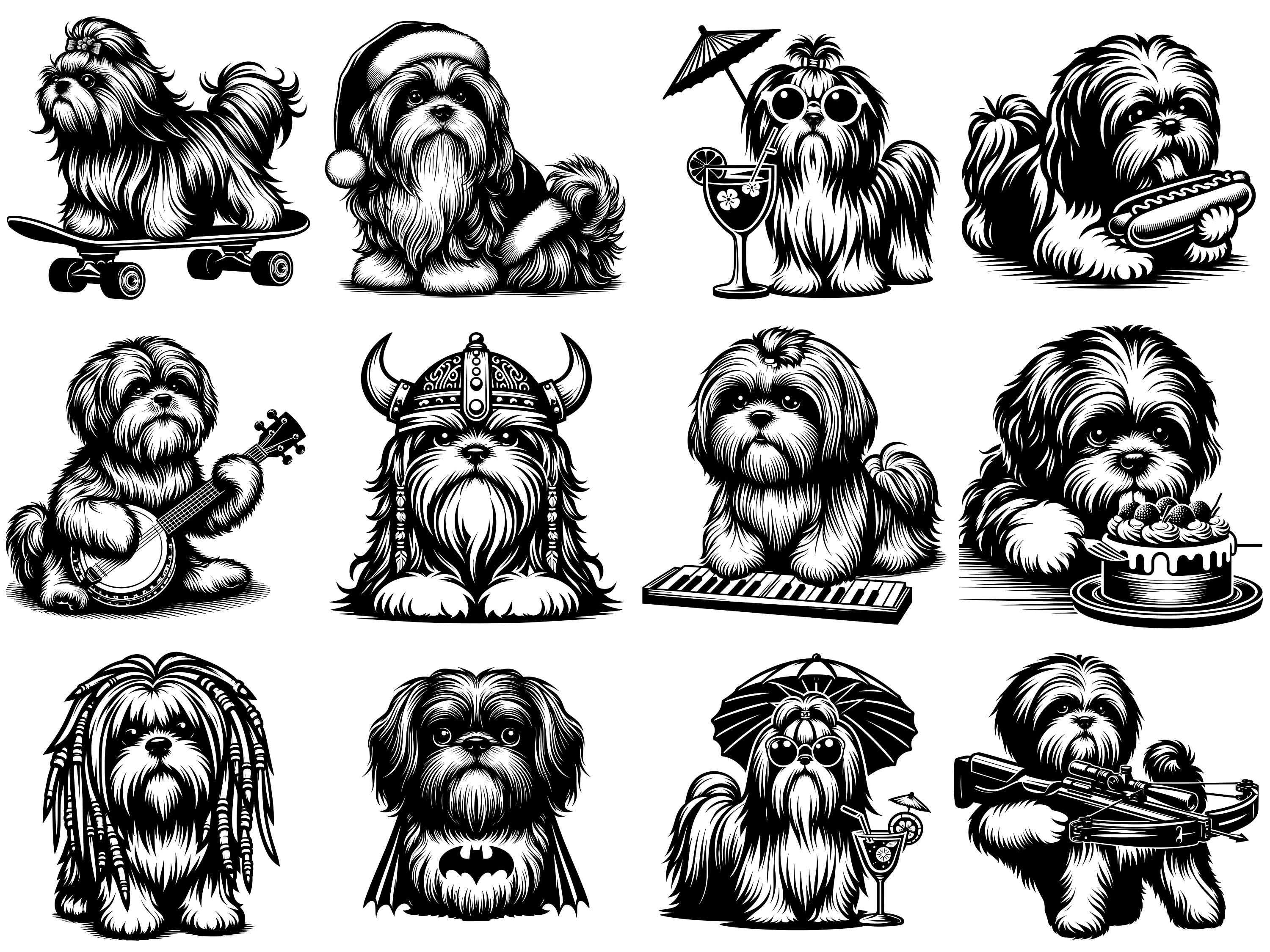 Shih Tzu Svg Dog Clipart Digital Download 108 One Color Svg Files DIY ...