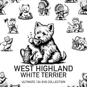West Highland White Terriër Svg hond Svg dierlijke Svg - 124 gesneden Svg-bestanden digitale downloads - Puppy Svg Westies in verschillende poses illustraties