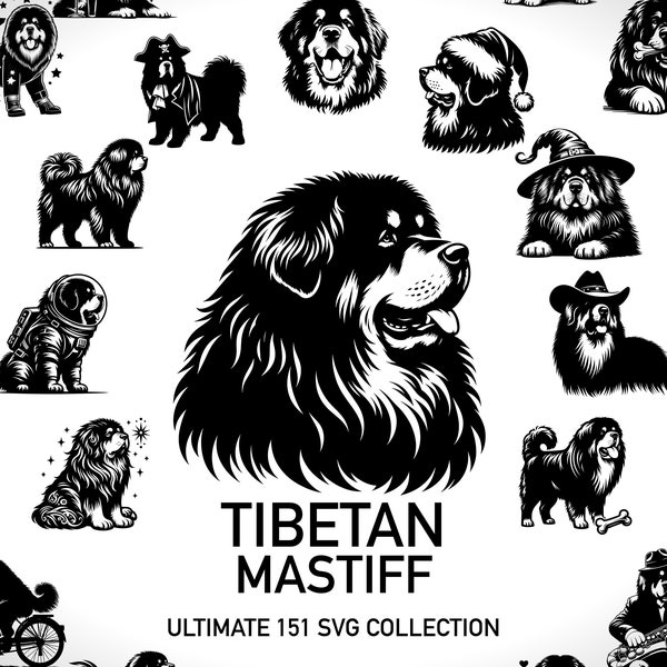 Tibetan Mastiff Dog Svg Animal Svg Digital Designs - 115 Svg Cut Files DIY Vector Bundle - Do Khyi Dog Sticker with Transparent Background