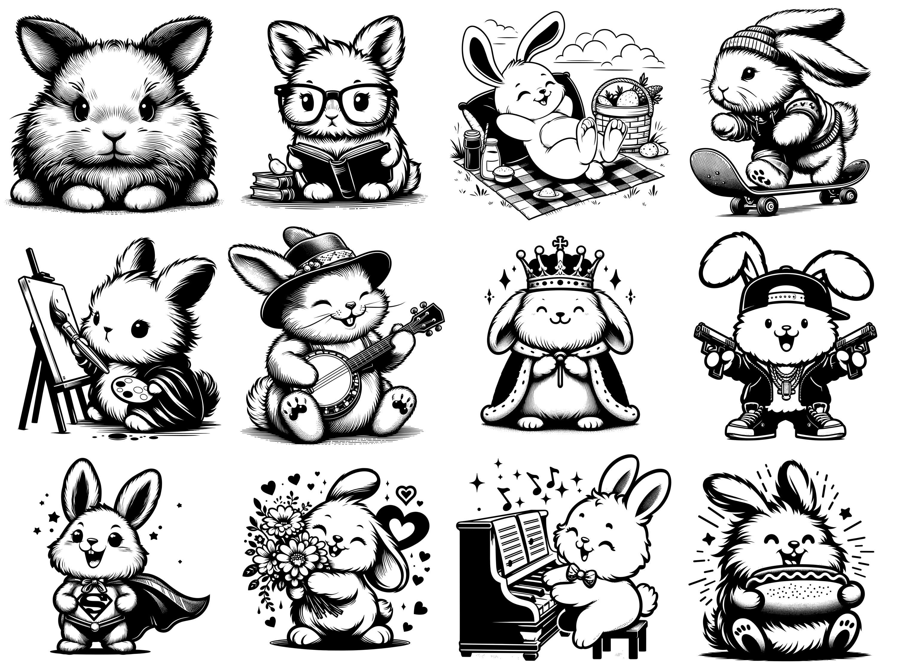 One Color Svg Images Rabbit Svg Cute Svg Digital Designs Silhouette Files - Adorable Rabbit ...