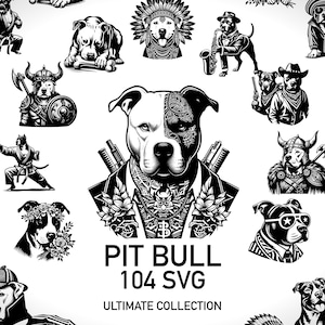 Pitbull-Svg-Designs, Digitaldruck, Tier-Clipart – Hunde-Svg, 104 Schnittdateien, DIY-Vektor-Bundle – Pitbull-Dateien mit transparentem Hintergrund