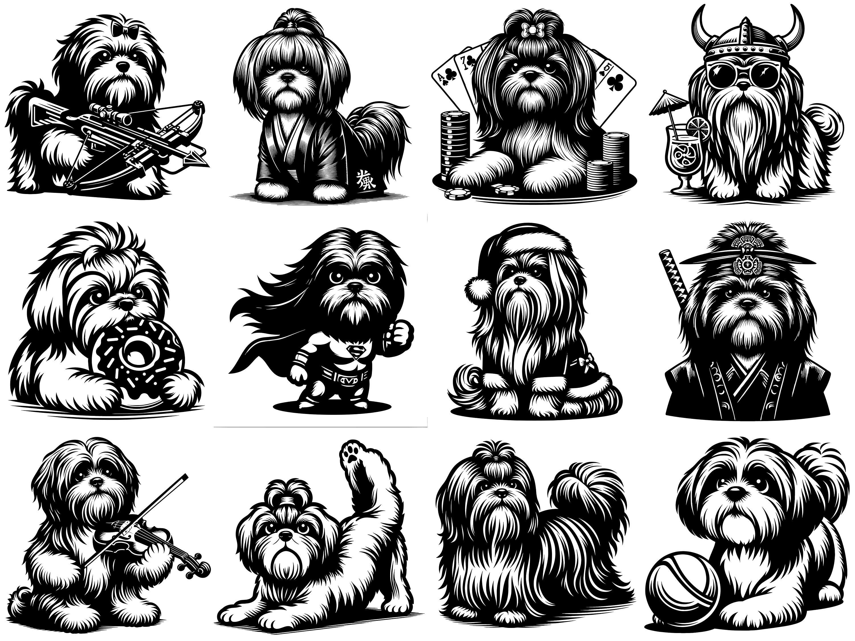 Shih Tzu Svg Dog Clipart Digital Download 108 One Color Svg Files DIY ...