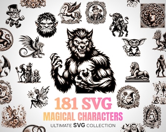Magic Characters SVG Werewolf Fairy Gnomes Vampire SVG Halloween Holiday Decor SVG Witchcraft Medusa Svg Minotaur Tauren Dragon Svg Gryphon