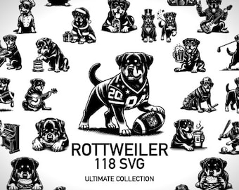 Rottweiler SVG, Hundesvg, Geschenk für Hundeliebhaber, Hunde-Svg-Dateien für Cricut, digitaler Download, 118 geschnittene SVG-Dateien mit transparentem Hintergrund
