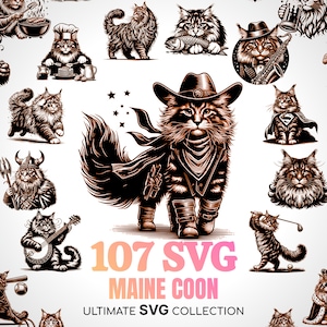 Maine Coon SVG chat géant Mrs Norris MaineCoon maman papa cadeaux Amant de Maine coon Mainecat amant cadeau oreilles capitonnées poils longs duveteux Cricut bricolage