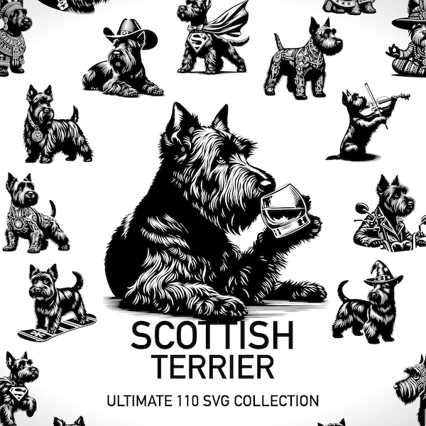 Scottish Terrier Svg Dog Art Digital File Svg Bundle - 110 Cut Svg Files Dog Silhouette Svg - Dog Breed Downloadable Art for Dog Lover