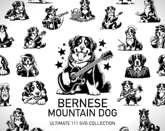 Bernese Mountain Dog Svg Digital Product - 111 Cut Svg Files Digital Download - Puppy Clipart with Transparent Background