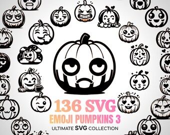 Halloween Pumpkin SVG Emoji Decor Sticker Cricut Gift for Halloween Friends Svg Cute Angry Emoji Pumpkins Fun Party Gifts SVG Cut Clipart