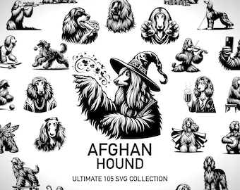Afghan Hound Svg Dog Breeds DIY Vector Bundle - 105 Cut Dog Svg Files with Transparent Background - Tazi Baluchi Hound Dog Clipart