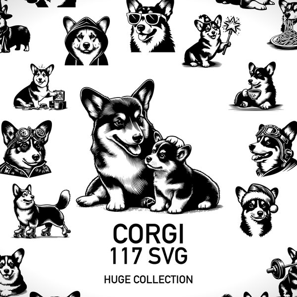 Corgi Svg 117 Cut Svg Files Digital Download - Diverse Dog Vector Bundle Svg Files - Dog Breeds Animal Svg with Transparent Background