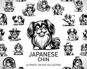 Japanese Chin Dog Svg Bundle Animal Stickers - Art Print Home Decor Dog Owner Gift - 109 One Color Svg Cut Files Digital Designs