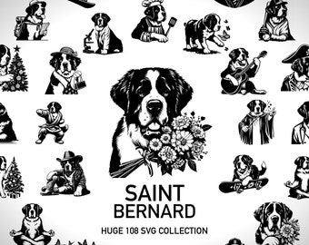 Saint Bernard Svg Dog Art Puppy Svg Bundle Digital Art - 108 Cut Files Svg for Silhouette - St. Bernard Dog Svg Digital Designs