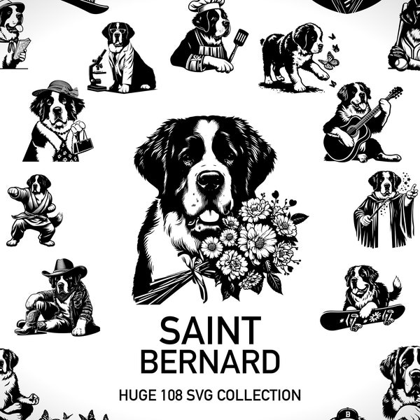 Saint Bernard Svg Dog Art Puppy Svg Bundle Digital Art - 108 Cut Files Svg for Silhouette - St. Bernard Dog Svg Digital Designs