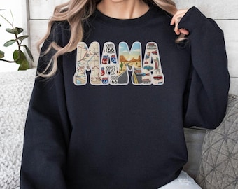 Route 66 Mama Sweatshirt, 100th Anniversary Highway 66 Mom Pullover, Vintage Road Trip Crewneck for Adventure Loving Moms