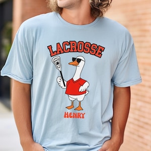 Personalized Lacrosse t-shirt, comfort colors custom lacrosse goose tee, high school or college player gift, LAX team tee, group gift