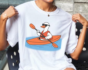Funny Kayaking Goose Comfort Colors Tee,  Paddling Shirt for Water Lovers, Gift for Kayakers and Outdoor Adventurers
