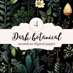 Donkere botanische bloemen naadloos digitaal papierpatroon, aquarel illustratie, Instant Download, Journal, Tumbler Wrap, natuur, Boho patroon