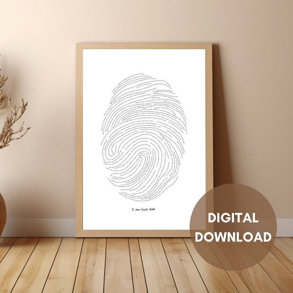 I am God's DNA fingerprint bible verses modern Christian wall art, NIV & KJV digital download included, vertical, Jesus, scripture, faith.