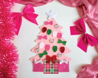 Pink Mini Felt Christmas Tree | Toddler Tree Decoration Kit | Montessori Felt Tree Toy