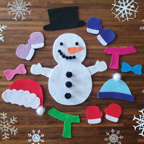 Dress Up Snowman | Toddler Snowman Decoration Kit | Montessori Felt Snowman Toy