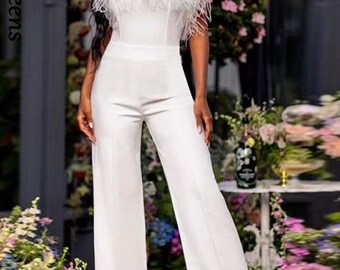 Women Sequined Feather-paneled Jumpsuit