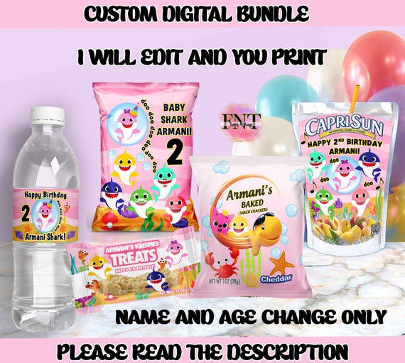 Pink Shark Party Favors: Printable Digital Bundle (Personalized)