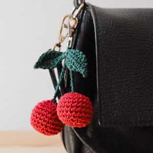 Cherry Keychain, Crochet Fruit Charm, Handmade Bag Accessory, Cottagecore Gift, Summer Keyring