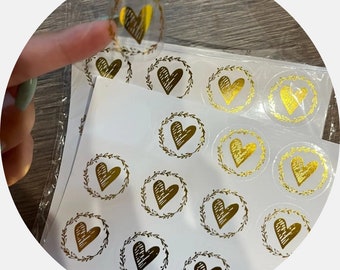 Love heart Stickers , Sealing Stickers, Love heart round Stickers, Silver, Gold, Rose Gold, Clear Stickers, 32mm