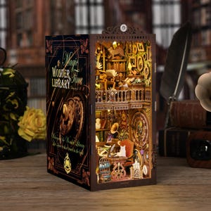 DIY 3D Magie TIme Wunder Bibliothek Holz Puzzle Miniatur Bibliothek Szene Die Zeit Buch Club Bücherecke Kit Magische Bücherregal Einsatz Wohnkultur