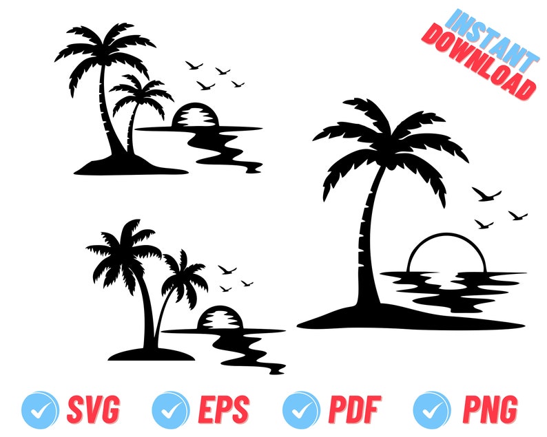 Palm Tree Svg Bundle, Palm Trees Svg, Beach Svg, Sun Svg, Tree Clipart ...