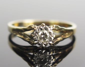 Vintage 9ct Gold Diamond Solitaire Illusion Ring Size N 1.93g