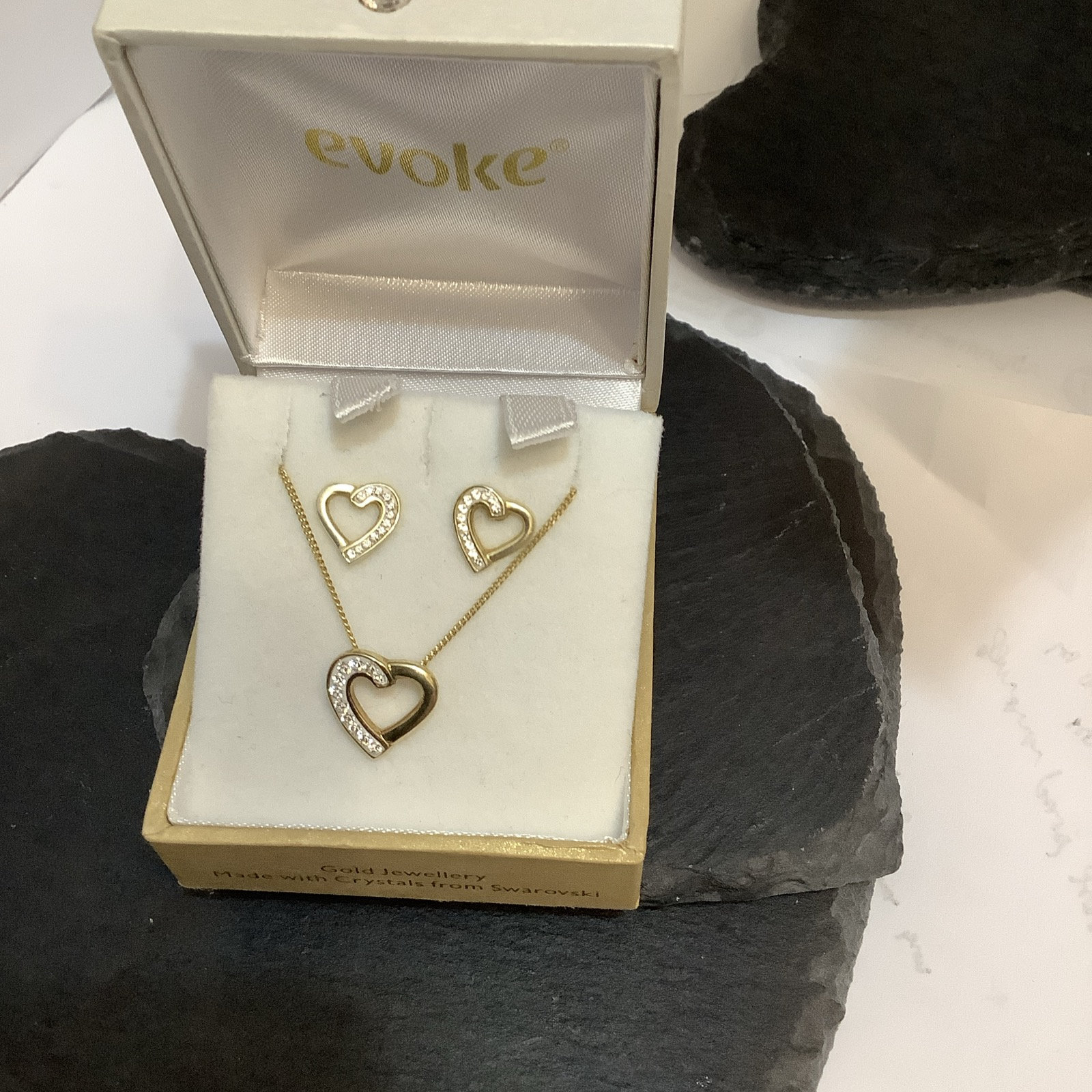 Evoke Gold Vemile Swarovski Elements Open Heart Pendant and Stud Earring Set Etsy UK