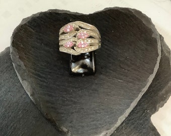 Stunning hand crafted 925 Silver Pink And White Cubic Zirconia Ring Size R