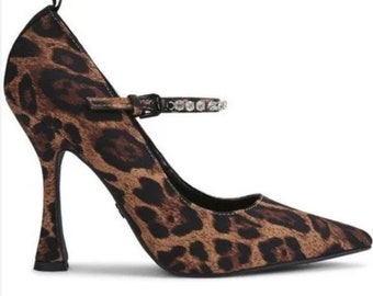 Kurt Geiger Miss KG Aidan Beige Combo leopard Print fabric Court Shoes Eu40