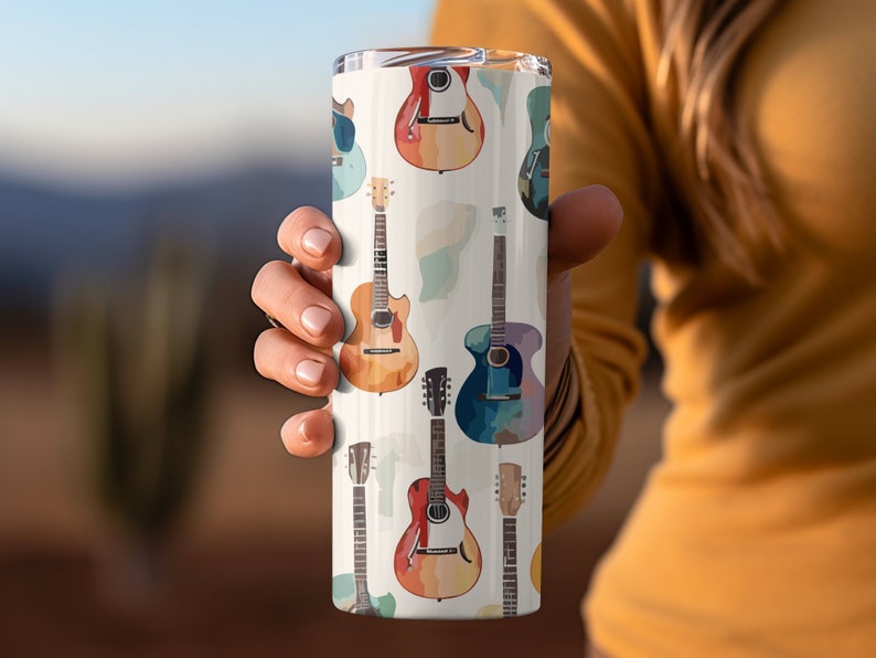 Acoustic Guitars Tumbler With Straw Insulated Travel Cup With Lid Gift