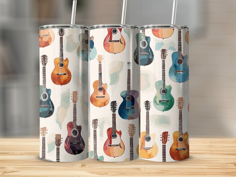 Acoustic Guitars Tumbler With Straw Insulated Travel Cup With Lid Gift