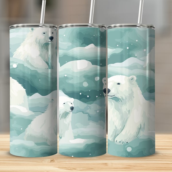 Tumbler Polar Bears 20 oz Tumbler with Lid Cup with Straw Travel Cup Skinny Tumbler Cup Christmas Gift for Her Birthday Gift for Bear Lover