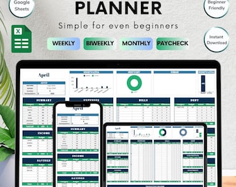 Monthly Budget Sheet, Google Budget Sheets, Budget Spreadsheet, Simple Budget Template, Paycheck Budget, Expense, Transaction Tracker, Green