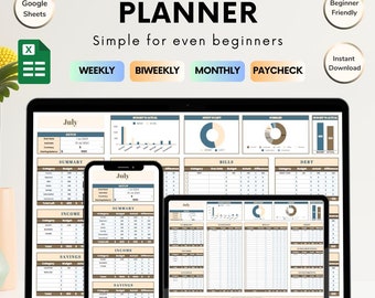 Monthly Budget Sheet, Google Budget Sheets, Budget Spreadsheet, Simple Budget Template, Paycheck Budget, Expense, Transaction Tracker, Beige