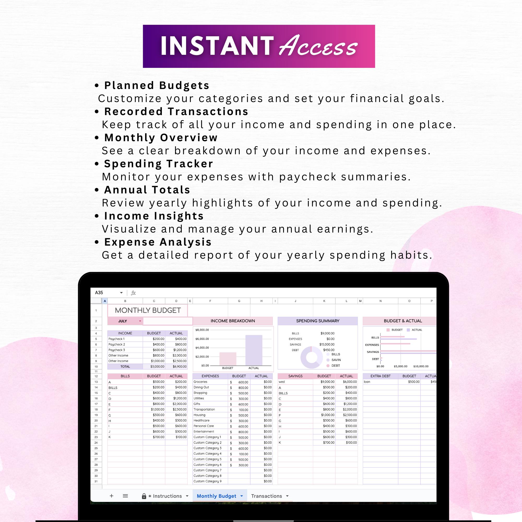 Monthly Budget Planner Google Sheet: Simple Financial Spreadsheet ...
