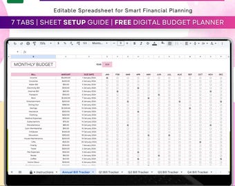 Bill Tracker Spreadsheet, Google Sheets Bill Calendar, Monthly Smart Bill Planner, Editable Bill Payment Dashboard, Personal Finance Planner