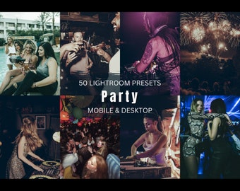 50 Party Lightroom-presets: mobiele en desktopfilters (DNG, XMP)