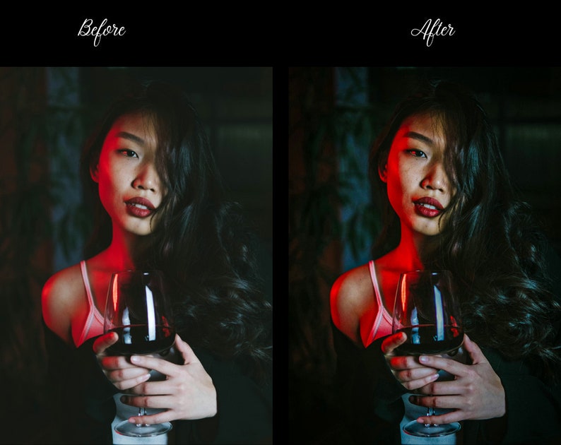 May include: A woman with long dark hair holds a glass of red wine. She is wearing a pink vest top and a black jacket. The background is dark and moody.