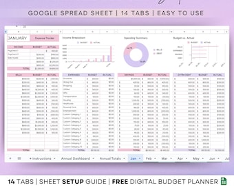 Annual Budget Spreadsheet: Google Sheets Budget Planner (Digital Download)