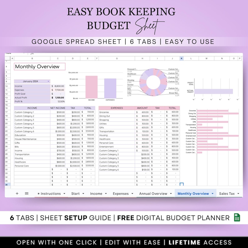 Small Business Bookkeeping Spreadsheet: Google Sheets Template (digital ...